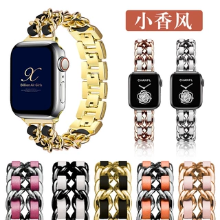 适用于苹果表带小香风 apple watch45678代金属不锈钢牛仔链现货