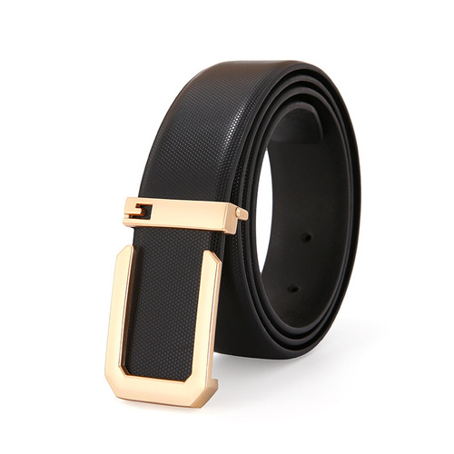 Leather Belt Men's Genuine Leather G Letter Smooth Buckle Youth Business Casual Women's Belt Cowhide Pants Belt