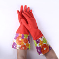 大红喇叭口加绒乳胶防水防滑保暖手套 耐磨耐用清洁防护橡胶手套