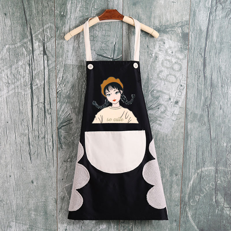 Delantal de mano borrable al por mayor cocina Halter delantal de Bolsillo grande Niña de dibujos animados delantal impermeable