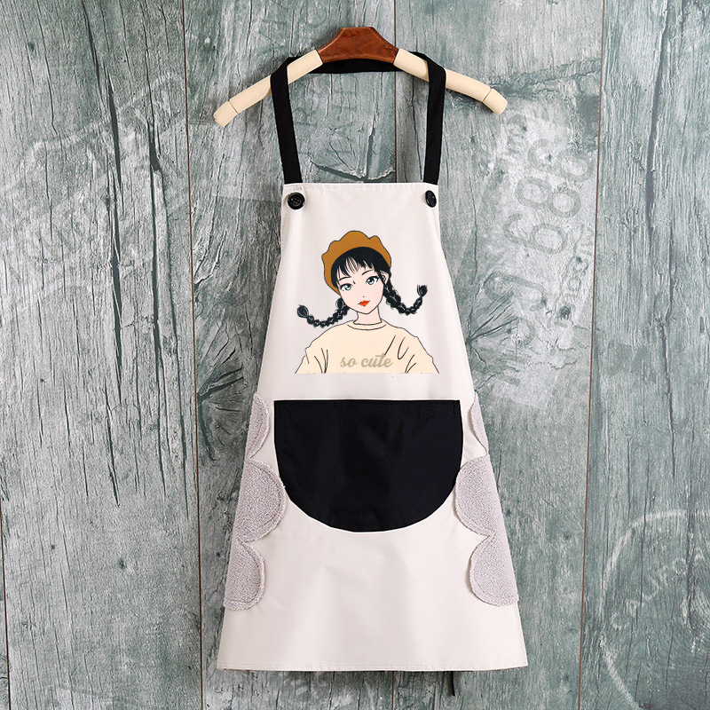 Delantal de mano borrable al por mayor cocina Halter delantal de Bolsillo grande Niña de dibujos animados delantal impermeable