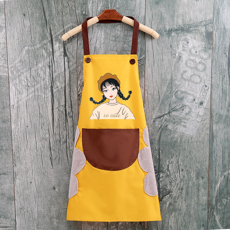 Delantal de mano borrable al por mayor cocina Halter delantal de Bolsillo grande Niña de dibujos animados delantal impermeable