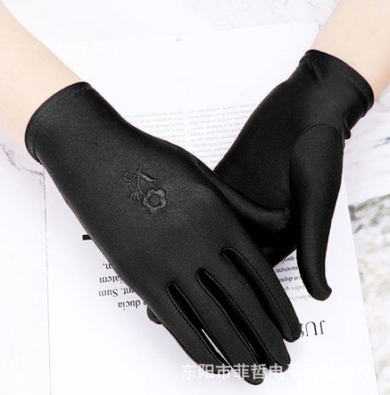Spring and summer embroidered thin sunscreen gloves ladies riding driving spandex high elastic etiquette gloves square dance wholesale