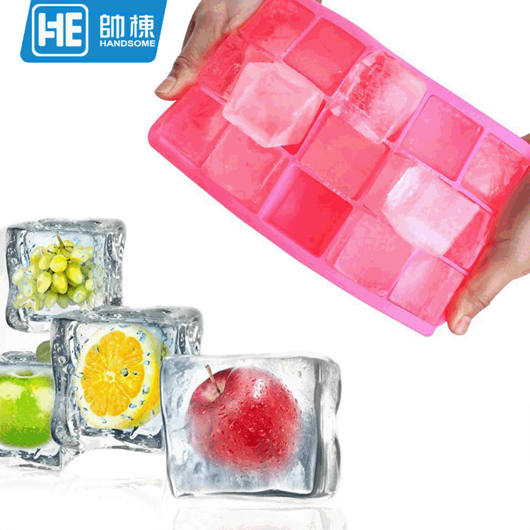 Suministro directo de fábrica engrosada cubo de hielo de silicona 15-rejilla cubo de hielo 3,3 CM molde de cubo de hielo de silicona creativa cubo de hielo caja de suplemento alimenticio