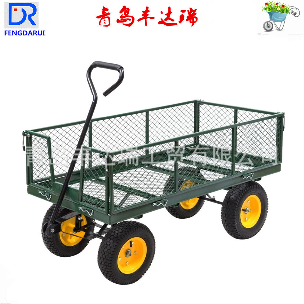 厂家销售 多功能重型四轮拖车折叠拉货车花园网格车园林工具车