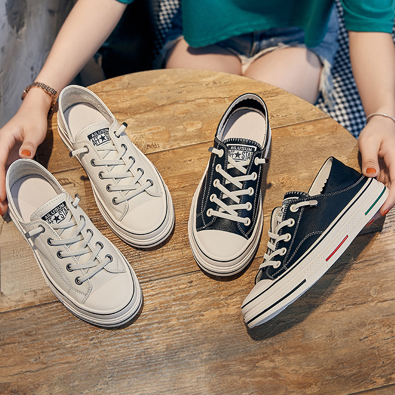 Baskets skate femme en cuir véritable slip-on blanches_voghion.com