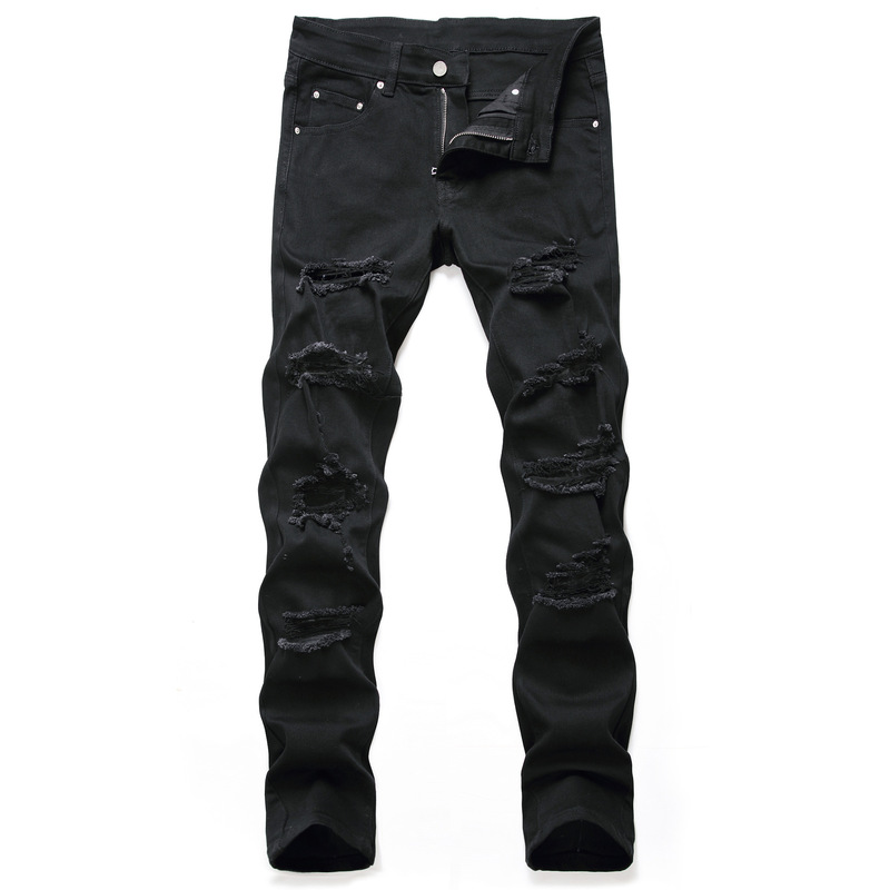 2020 Foreign Trade New Men's Clothing Slim Ripped Straight-Leg Jeans Black Casual Fashion Long Jeans Wholesale