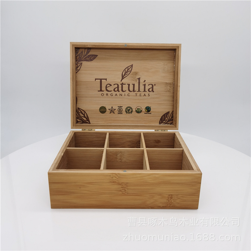 原木色竹木盒摆件创意6格木盒zakka杂货复古多格收纳盒木制收纳盒
