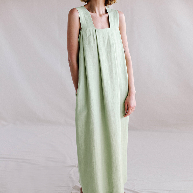 【Clearance Bargain】Dress for Spring and Summer, New French Design, Loose Linen Cotton Square Neck Strap Dress 【Clearance Bargain】Dress for Spring and Summer, New French Design, Loose Linen Cotton Square Neck Strap Dress
