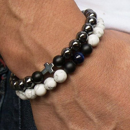 Cross-border new fashion multi-piece men's bracelet elegant beaded men's zircon-inlaid bracelet set factory direct sales