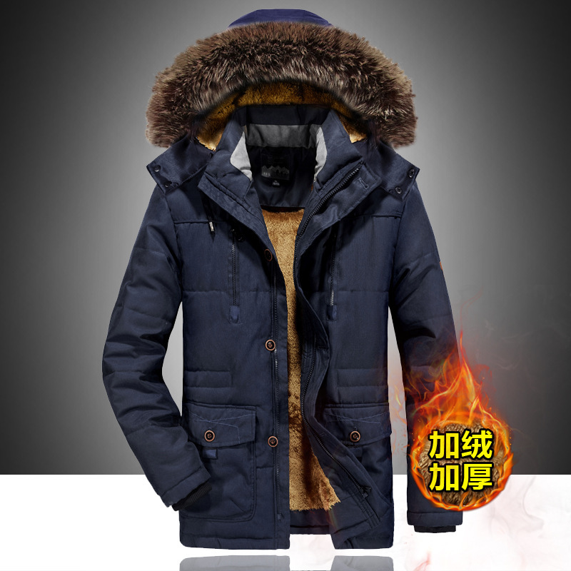 Suministro transfronterizo de fábrica 7176 ropa de invierno acolchada de algodón de longitud media de los hombres forrada de lana engrosada más tamaño suelta de mediana edad y ancianos ropa acolchada de algodón