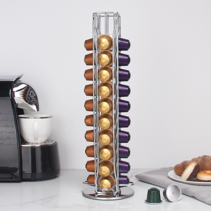 Fengyue factory vertical rotatable capsule coffee rack creative Nespresso metal coffee capsule storage rack