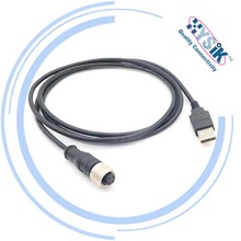 M12转USB连接器4芯5芯M12公头母头接USB2.0数据线1M2M5M长度