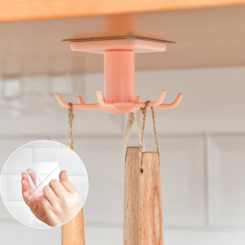 Techo de cocina transfronterizo Gancho giratorio de 360 grados Espátula Gancho de almacenamiento de utensilios de cocina Gancho giratorio de 6 garras montado en la pared