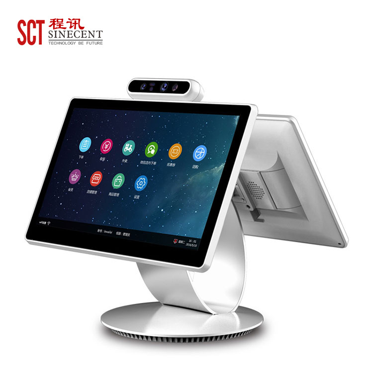 厂家食堂餐饮智能点餐机台式人脸识别消费机双屏触控收银机