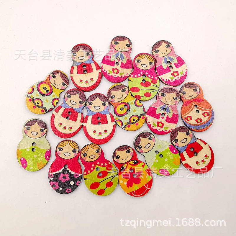 Muñeca de troncos de madera de 19*30mm, botón de madera, decoración, muñeca pintada, artesanía 50 piezas por paquete