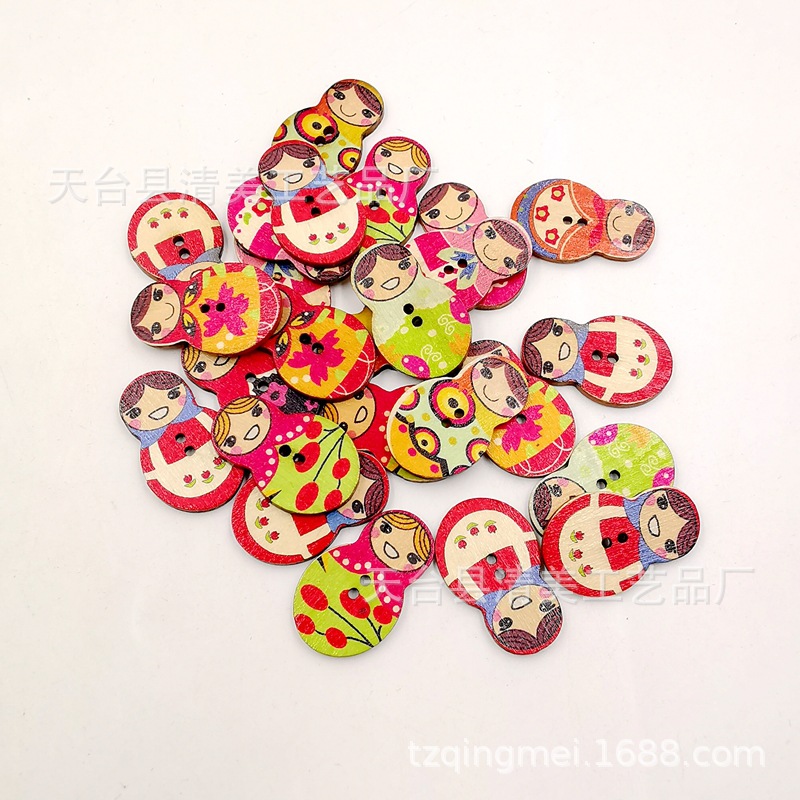 Muñeca de troncos de madera de 19*30mm, botón de madera, decoración, muñeca pintada, artesanía 50 piezas por paquete