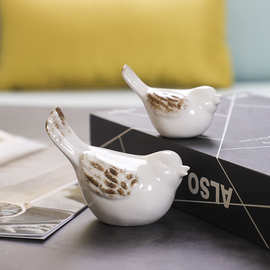 隆利瓷典现代简约北欧白色陶瓷小鸟 创意摆件家居客厅办公装饰品