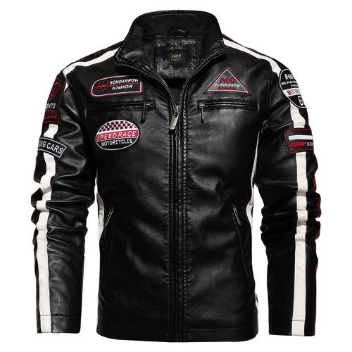 Factory New Leather Jacket for Men—Autumn/Winter Biker Style Leather Jacket with Embroidered Patchwork—European and American Style Men's Leather Outwear Coat