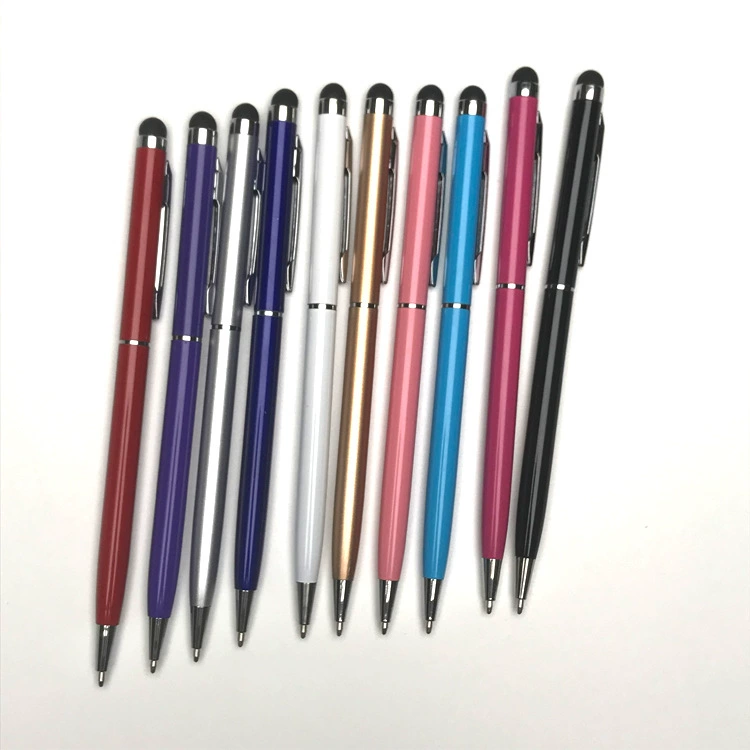 Универсальная металлическая шариковая ручка с стилусом, ~13,5 см, assorted colors