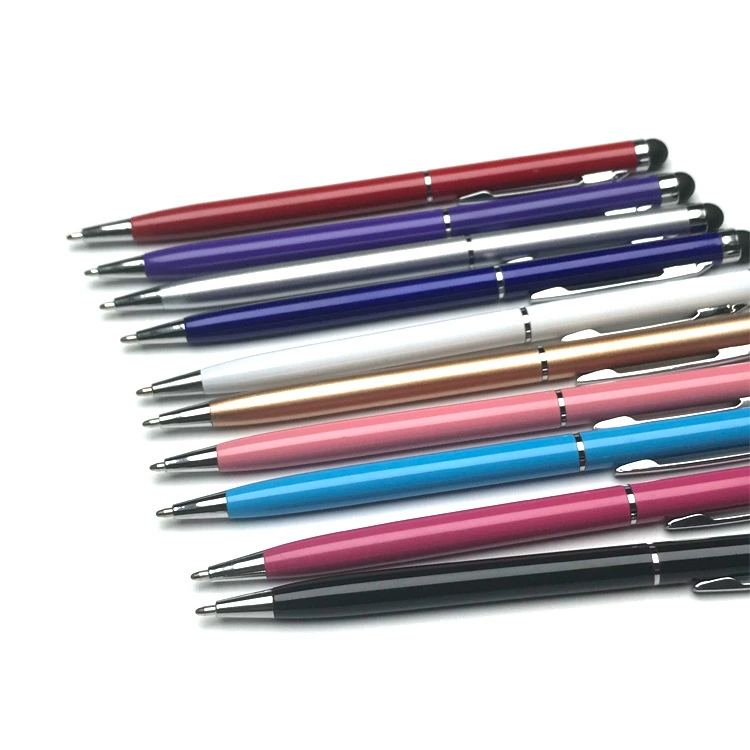 Универсальная металлическая шариковая ручка с стилусом, ~13,5 см, assorted colors