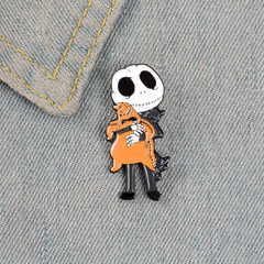 Cartoon Creative Alloy Droplet Pin with Cute Skull Doll Figure Holding a Small Doll Pin Badge