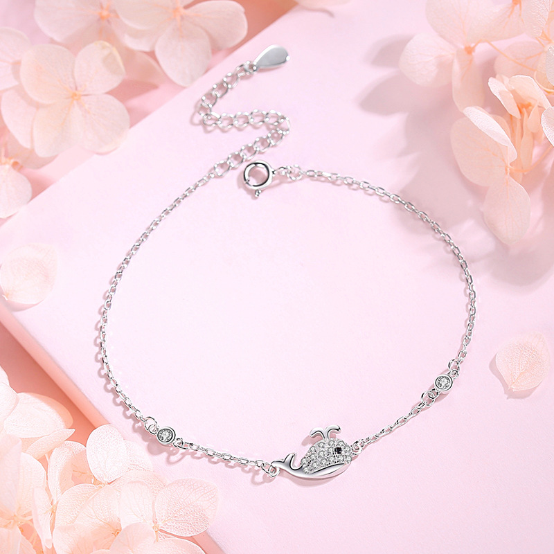Linda pequeña ballena pulsera ins nicho diseño 925 plata esterlina moda elegante todo partido Internet celebridad novias pulsera de regalo