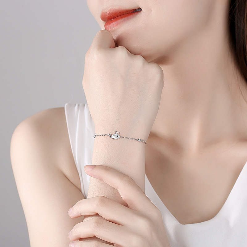 Linda pequeña ballena pulsera ins nicho diseño 925 plata esterlina moda elegante todo partido Internet celebridad novias pulsera de regalo