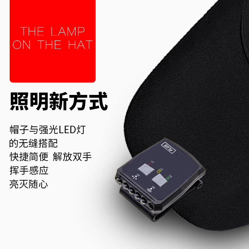 Transfronterizo nuevo LED montado en la cabeza Mini sombrero clip de luz USB recargable onda al aire libre inducción de pesca pequeño faro