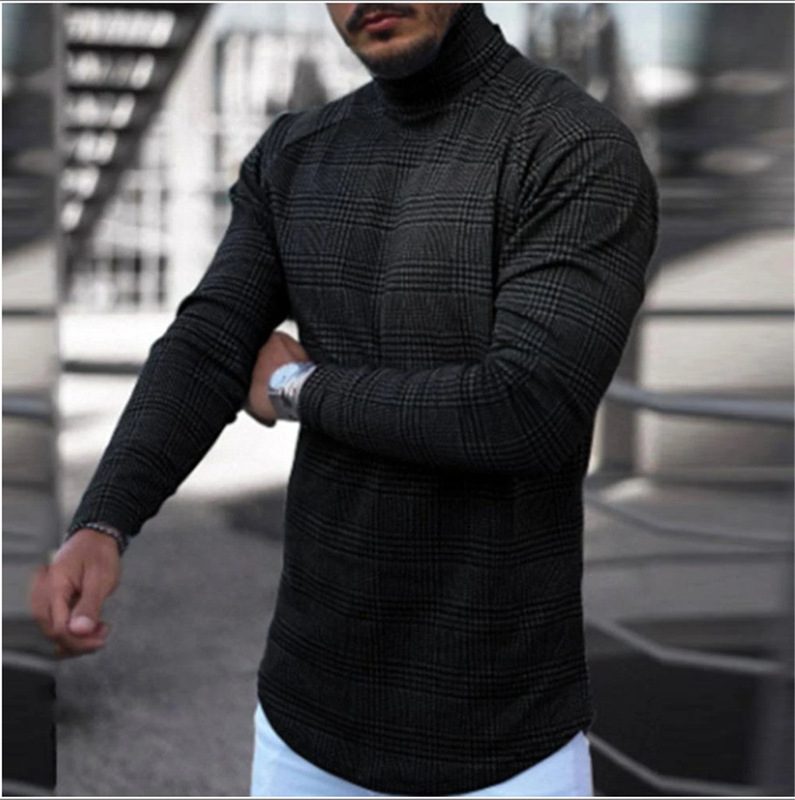 2023 new spring and autumn men's slim-fit pullover long-sleeved T-shirt men's turtleneck striped bottoming shirt T-shirt men's clothing