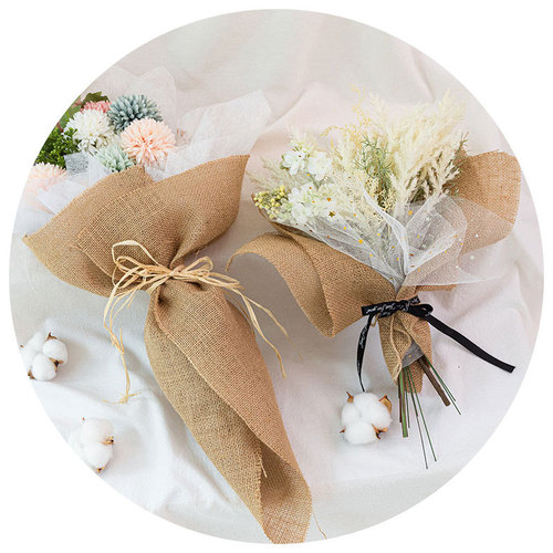 Budai Festival mugwort and leaves bouquet packaging, hand-woven jute fabric, colorful jute roll, natural jute sheet paper, handmade DIY flower material pack