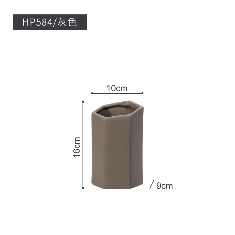 Moderno minimalista geométrico multilateral jarrón de cerámica florero hogar sala de estar diseñador decoración suave adornos