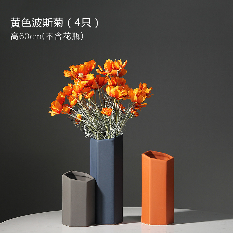Moderno minimalista geométrico multilateral jarrón de cerámica florero hogar sala de estar diseñador decoración suave adornos