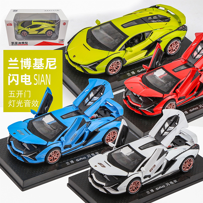 1:32 Lambo Lightning Alloy Sports Car Model Car Ornament Simulation Car Sound and Light Boys Toy Car Ornament