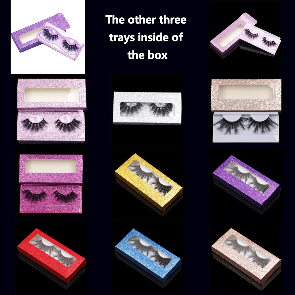 Caja de pestañas de color soporte grande caja de color de brillo universal caja de pestañas de 25mm de largo caja de embalaje de pestañas multicolor en stock