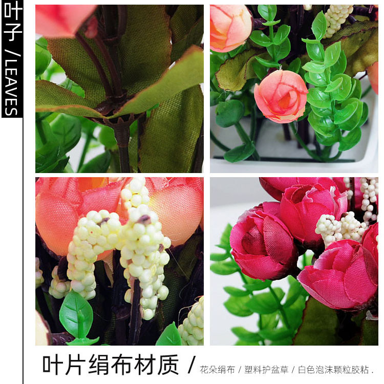 Flor artificial traje sala de estar mini decoración del hogar plástico floral mesa de café mesa de comedor pequeño bonsai maceta