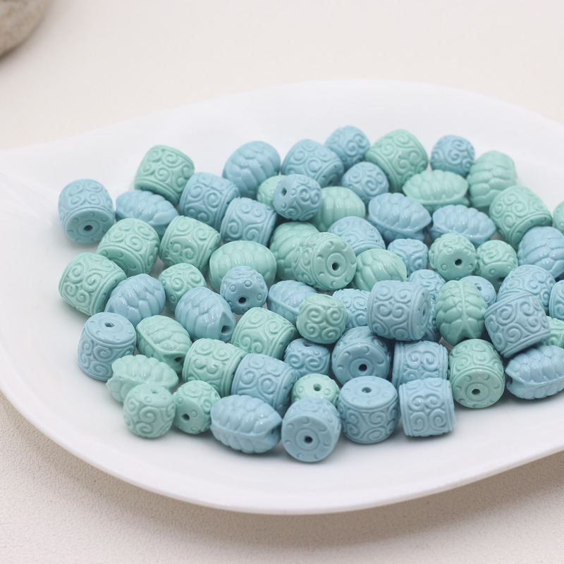 Associated ore magnesite glue injection synthetic second generation turquoise spacer beads blue green carved grain beads turtle shell keychain accessories