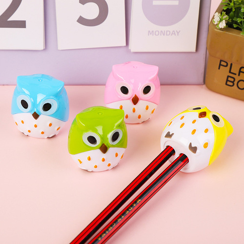 Creative cute cartoon owl pencil sharpener double hole pencil sharpener student pencil planer pencil machine pencil sharpener wholesale