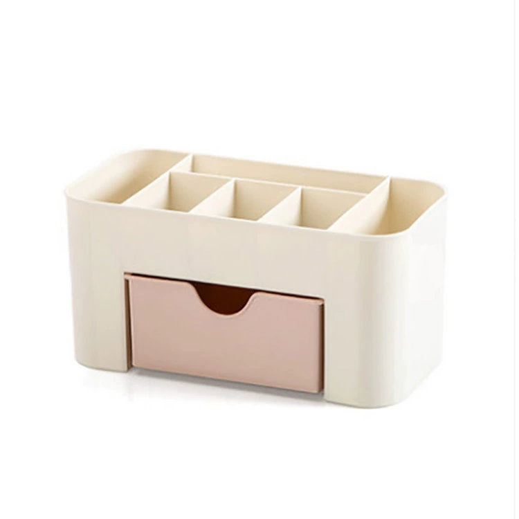 Cosmetic storage box, multi-compartment with drawer, light blue/green/pink