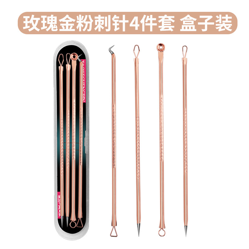 Kit de 4 agujas para acné color oro rosa, en stock, venta al por mayor, para eliminar espinillas, puntos negros y granitos