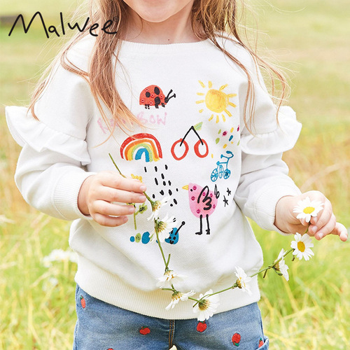 malwee girls' sweatshirts, autumn European and American children's round neck tops, Western-style autumn bottoming shirts wholesale
