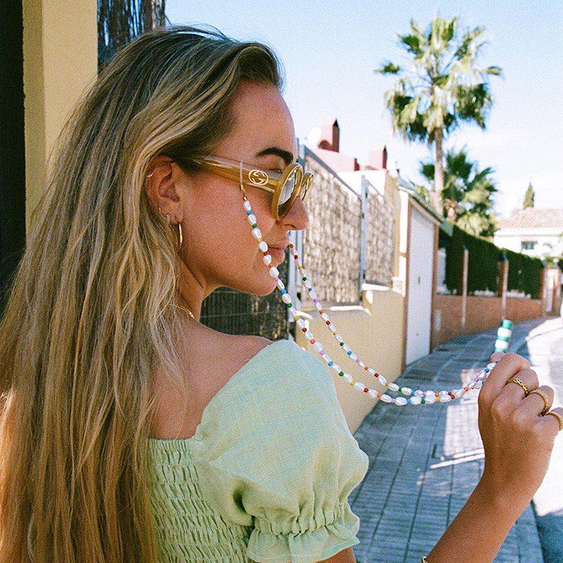 European and American cross-border jewelry mixed color beads pearl glasses chain sunglasses accessories halter glasses rope wholesale