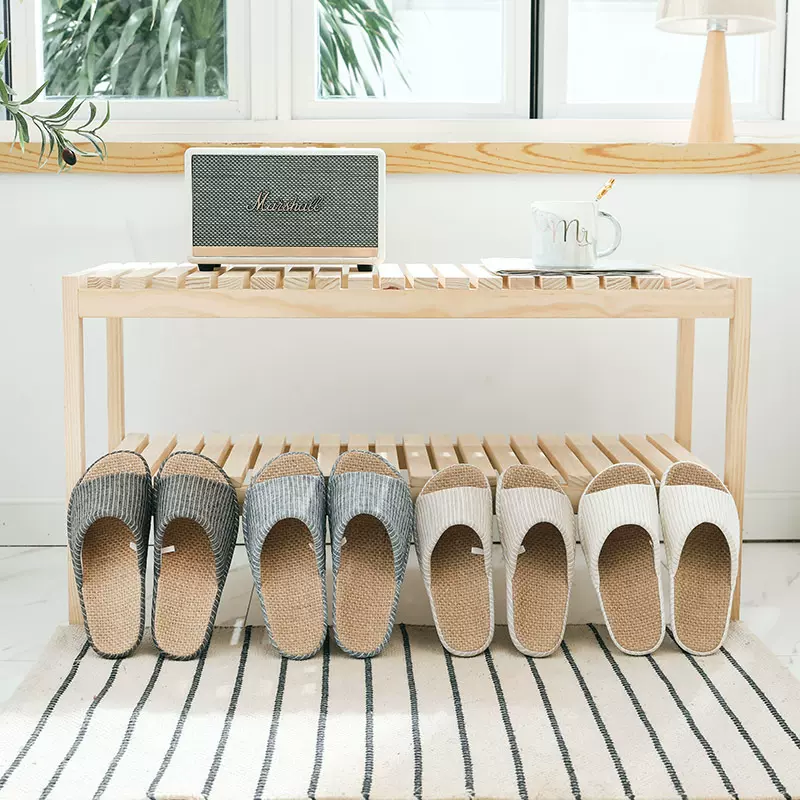 严选日式简约棉麻春夏情侣家居室内四季盆底居家厚底拖鞋