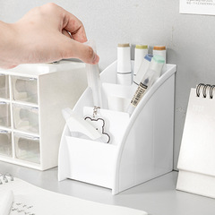ins三格簡約梯形筆筒收納盒白色學生宿舍桌面雜物整理盒化妝刷桶