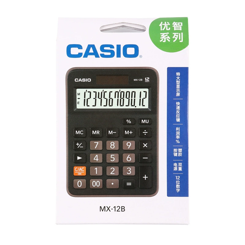 Калькулятор CASIO MX-12B на солнечных батареях, 12-разрядный настольный бизнес-офисный компьютер-труба