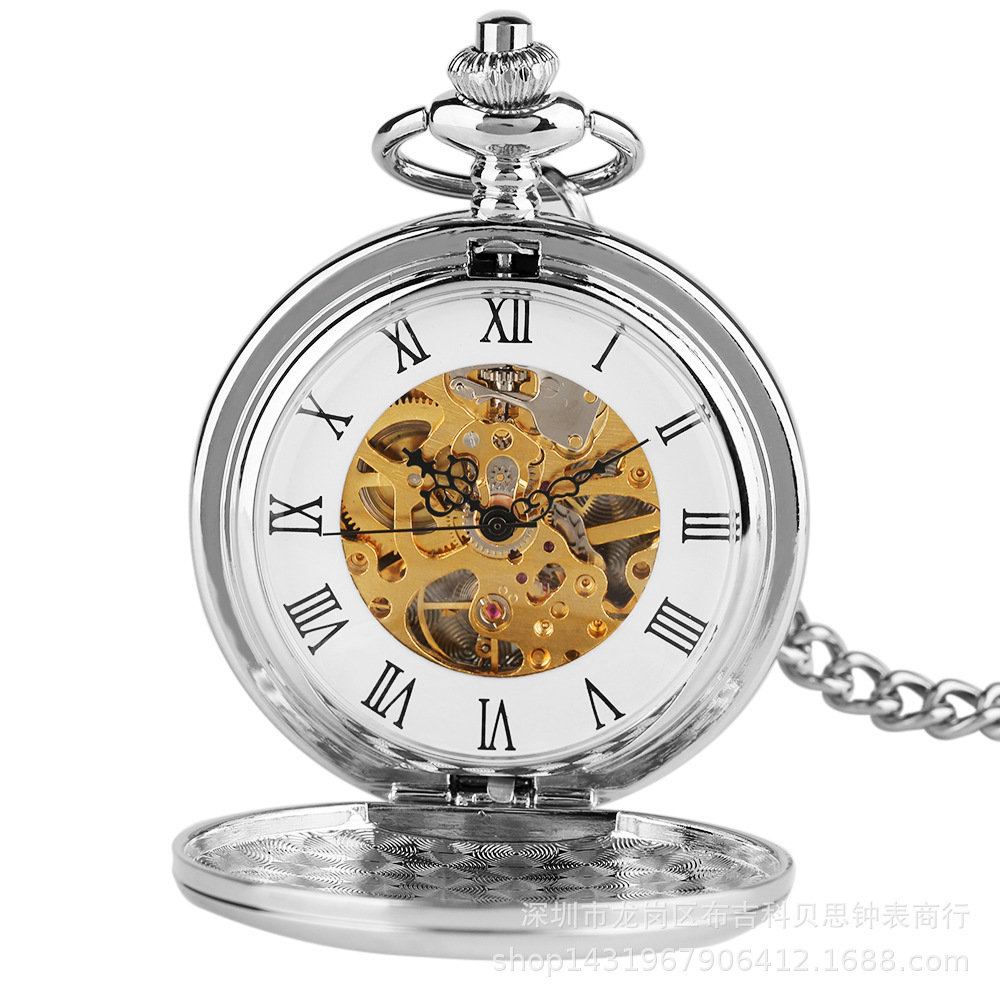 Student Pocket Watch with Double Opening Cover, Classic, Simple, Retro, Double-Sided Light Mechanical Pocket Watch, Men's and Women's Gift Retro Pocket Watch
