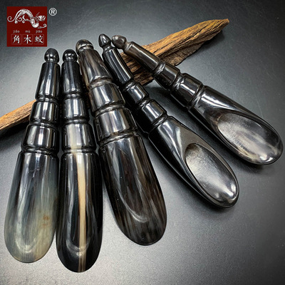 角木蛟品牌厂家批发牦牛角刮痧筒手作黑牛角按摩美容棒内外抛光亮