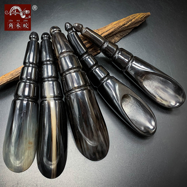 角木蛟品牌厂家批发牦牛角刮痧筒手作黑牛角按摩美容棒内外抛光亮