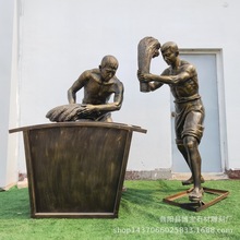 现货玻璃钢农耕人物摆件农民户外牛拉犁耕地民俗文化乡村景观装饰