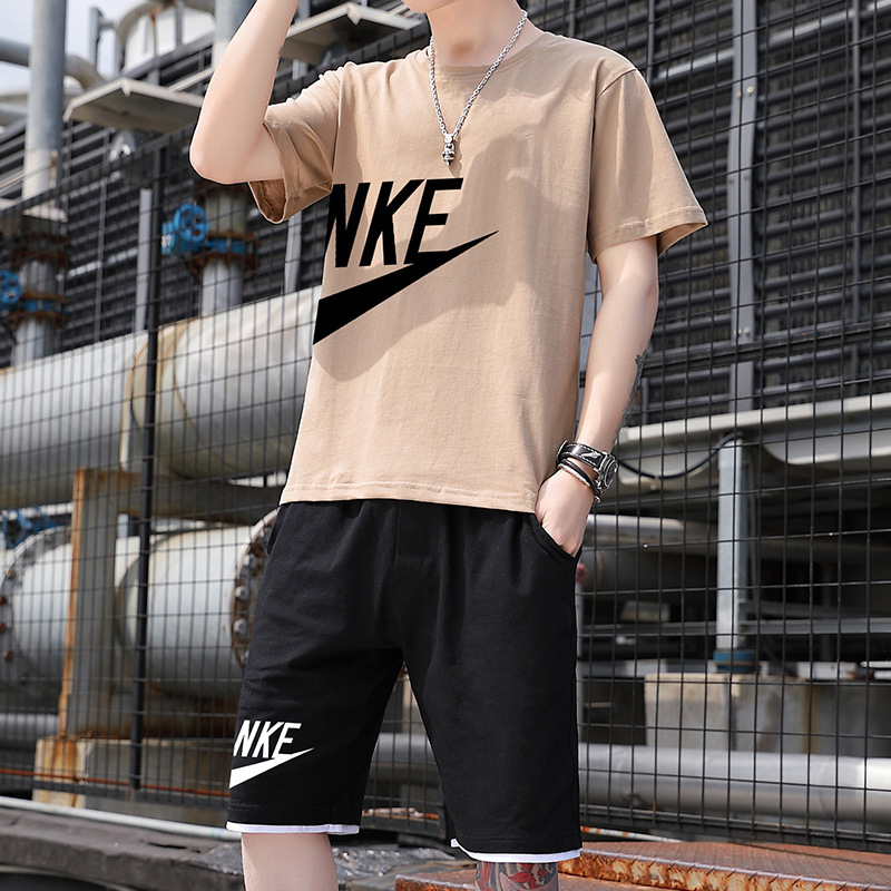 Camiseta de manga corta para hombre, conjunto deportivo de verano 2025, elegante, informal, de seda helada, a la moda, para exportación